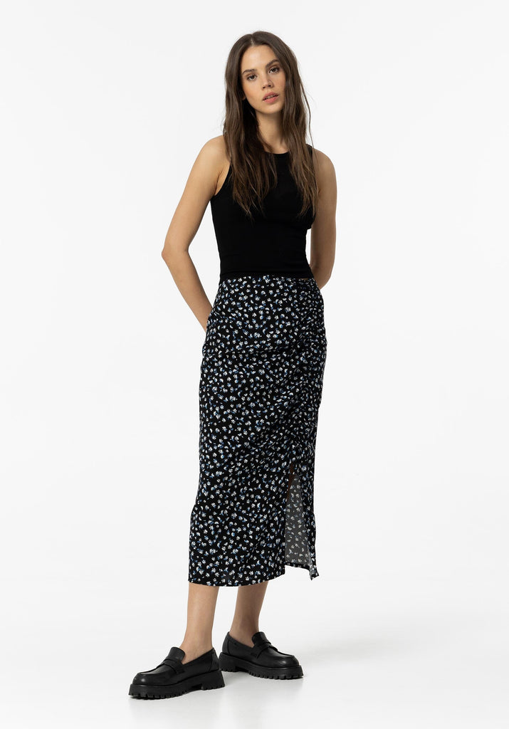 Black Floral Ruched Skirt Trousers & Skirts Elmay Boutique 