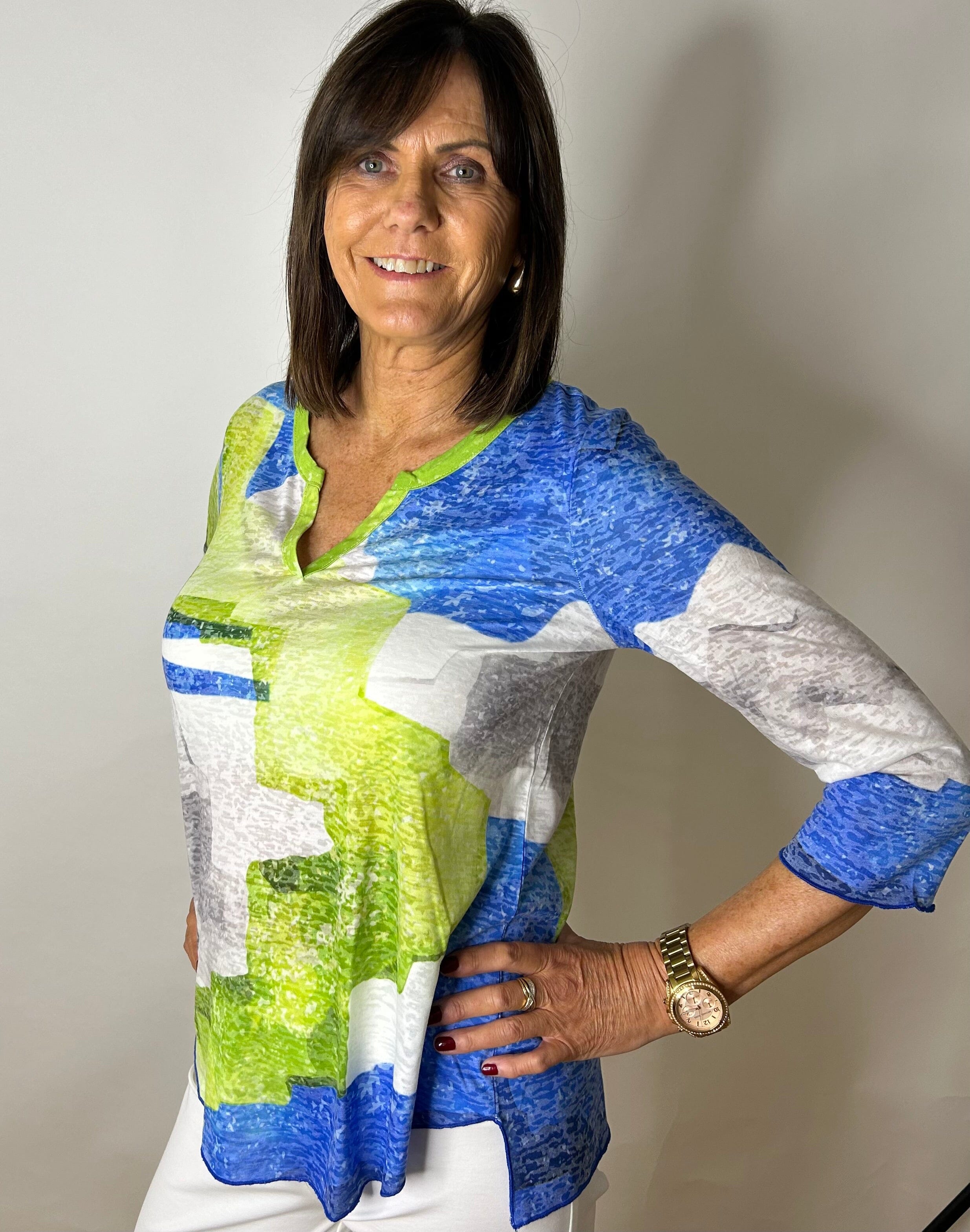 Peruzzi Blue & Green Easy Top Tops & knitwear Elmay Boutique