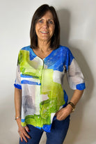 Peruzzi Blue & Green Sheer Top Tops & knitwear Elmay Boutique