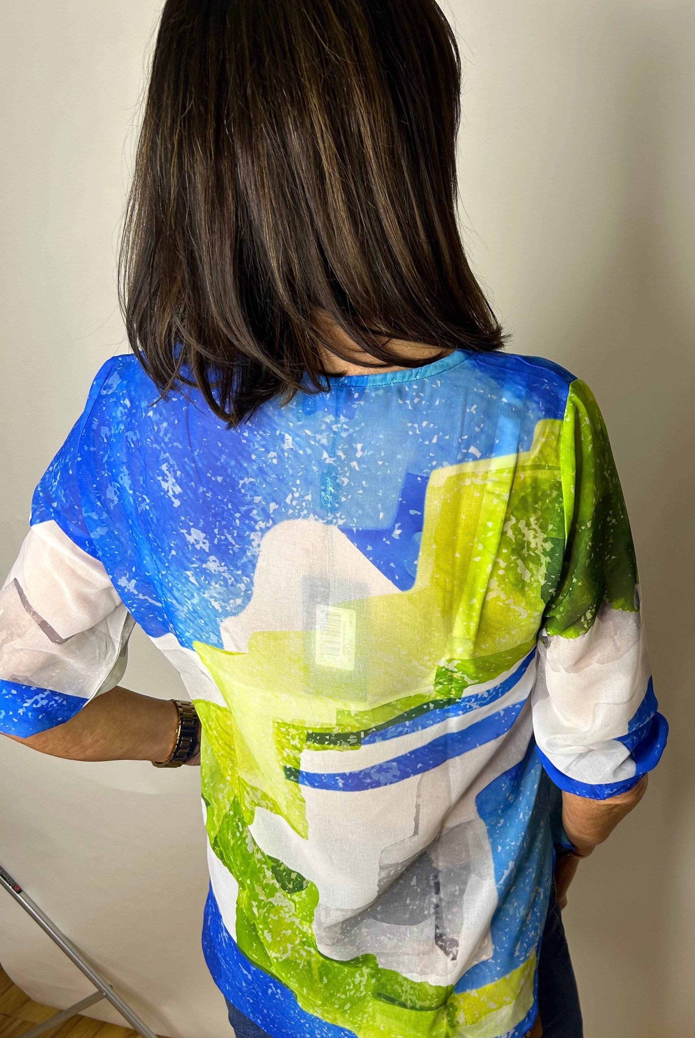 Peruzzi Blue & Green Sheer Top Tops & knitwear Elmay Boutique