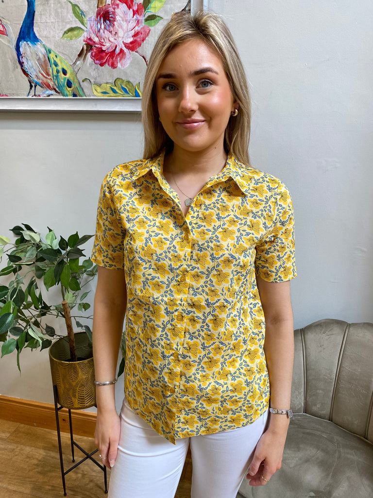Yellow Print Cotton Shirt Tops & knitwear Elmay Boutique 