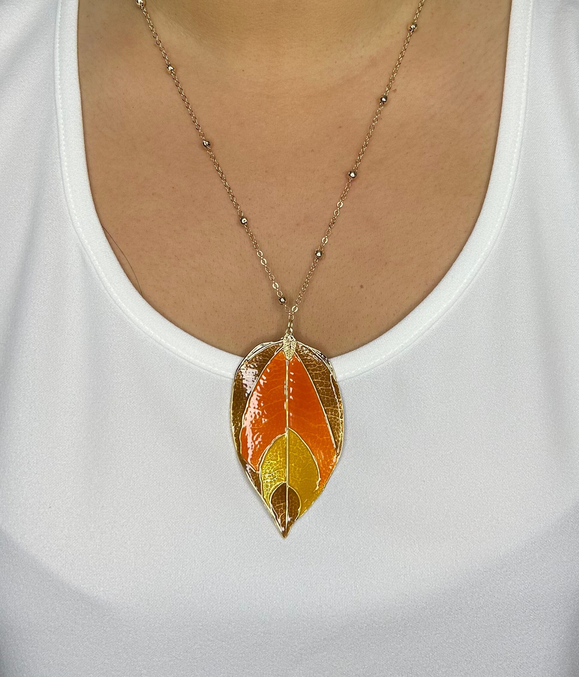 Autumn Leaf Pendant Necklace Accessories Elmay Boutique 