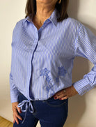 Blue Embroidered Blouson Shirt Tops & knitwear Elmay Boutique 