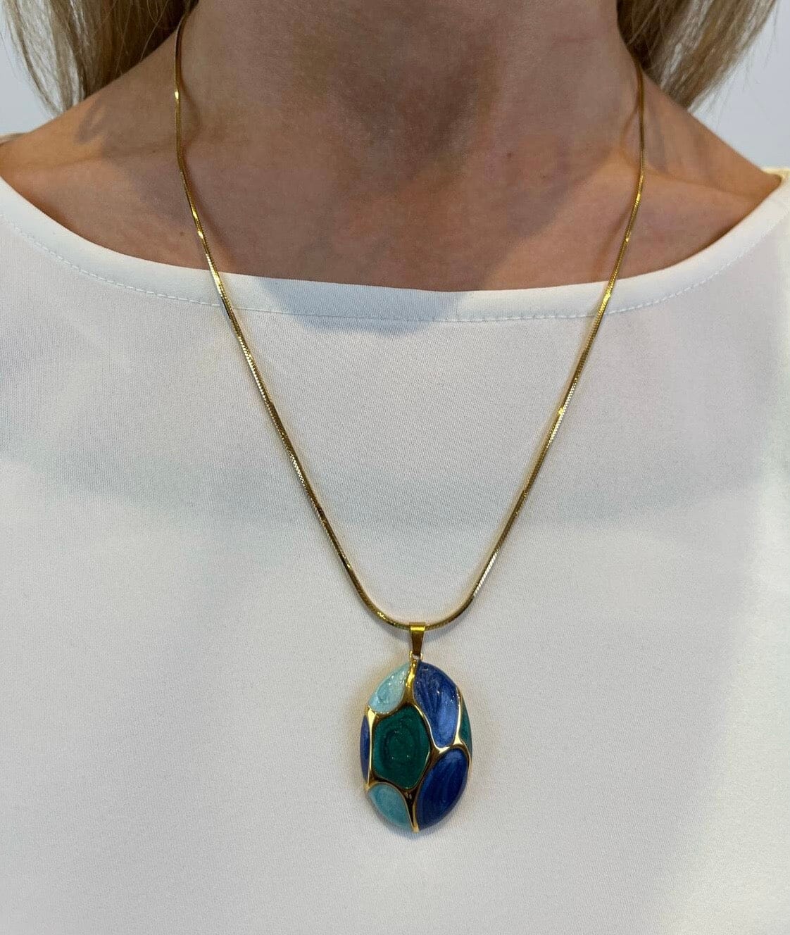 Blue & Green Pendant Necklace Accessories Elmay Boutique 