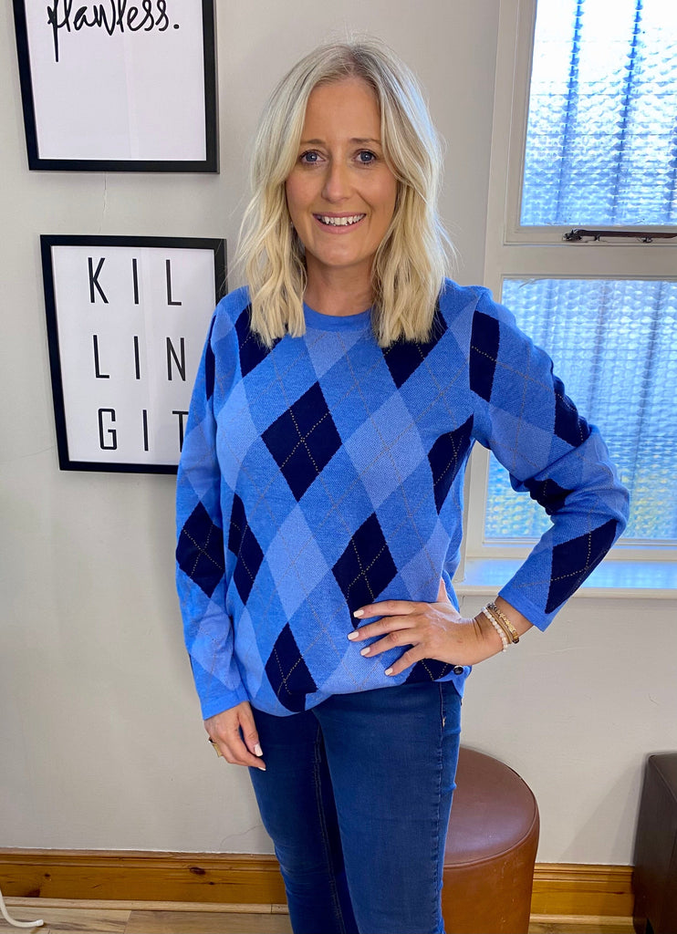 Blue & Navy Diamond Jumper Tops & knitwear Elmay Boutique 