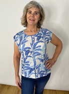 Blue Tone Palm Print Top Tops & knitwear Elmay Boutique 