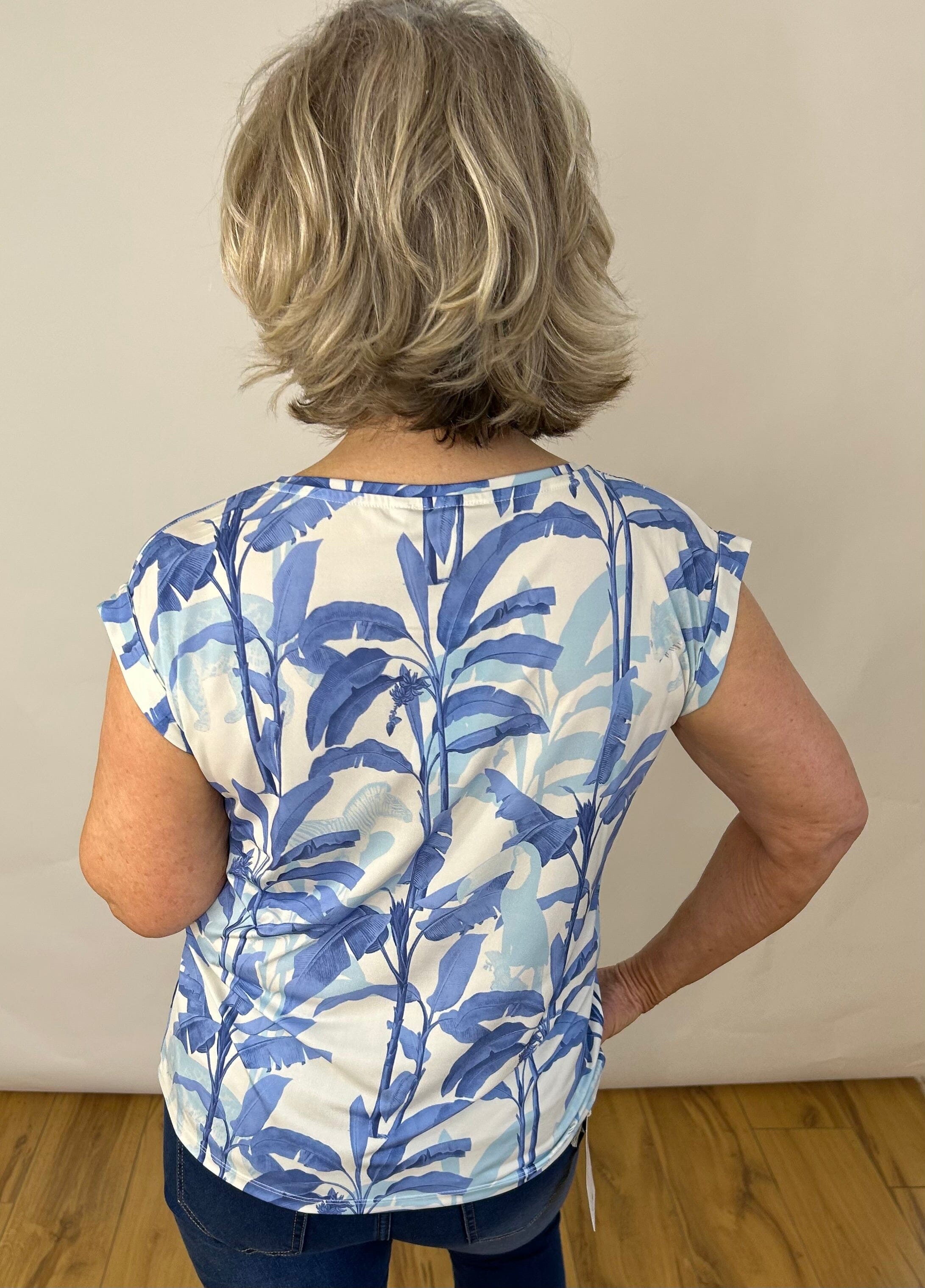 Blue Tone Palm Print Top Tops & knitwear Elmay Boutique 