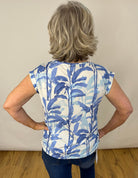 Blue Tone Palm Print Top Tops & knitwear Elmay Boutique 