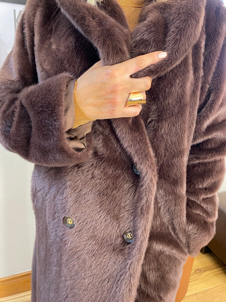 Brown Oversized Faux Fur Coat Coats & Jackets Elmay Boutique 