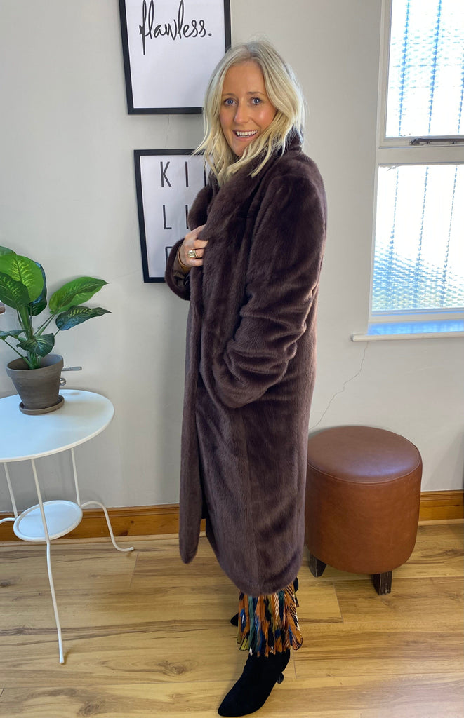 Brown Oversized Faux Fur Coat Coats & Jackets Elmay Boutique 