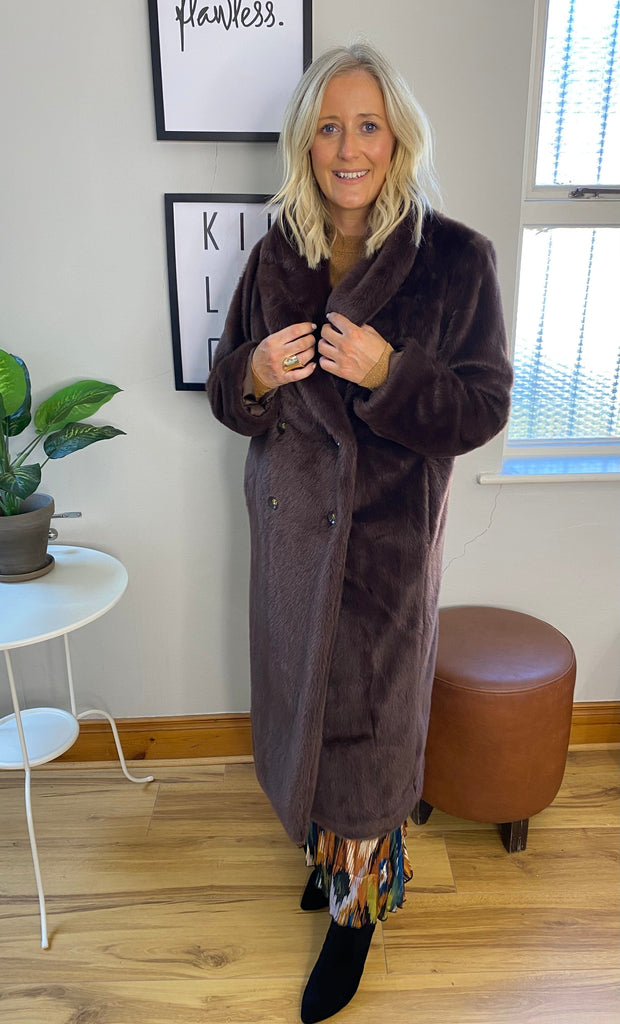 Brown Oversized Faux Fur Coat Coats & Jackets Elmay Boutique 