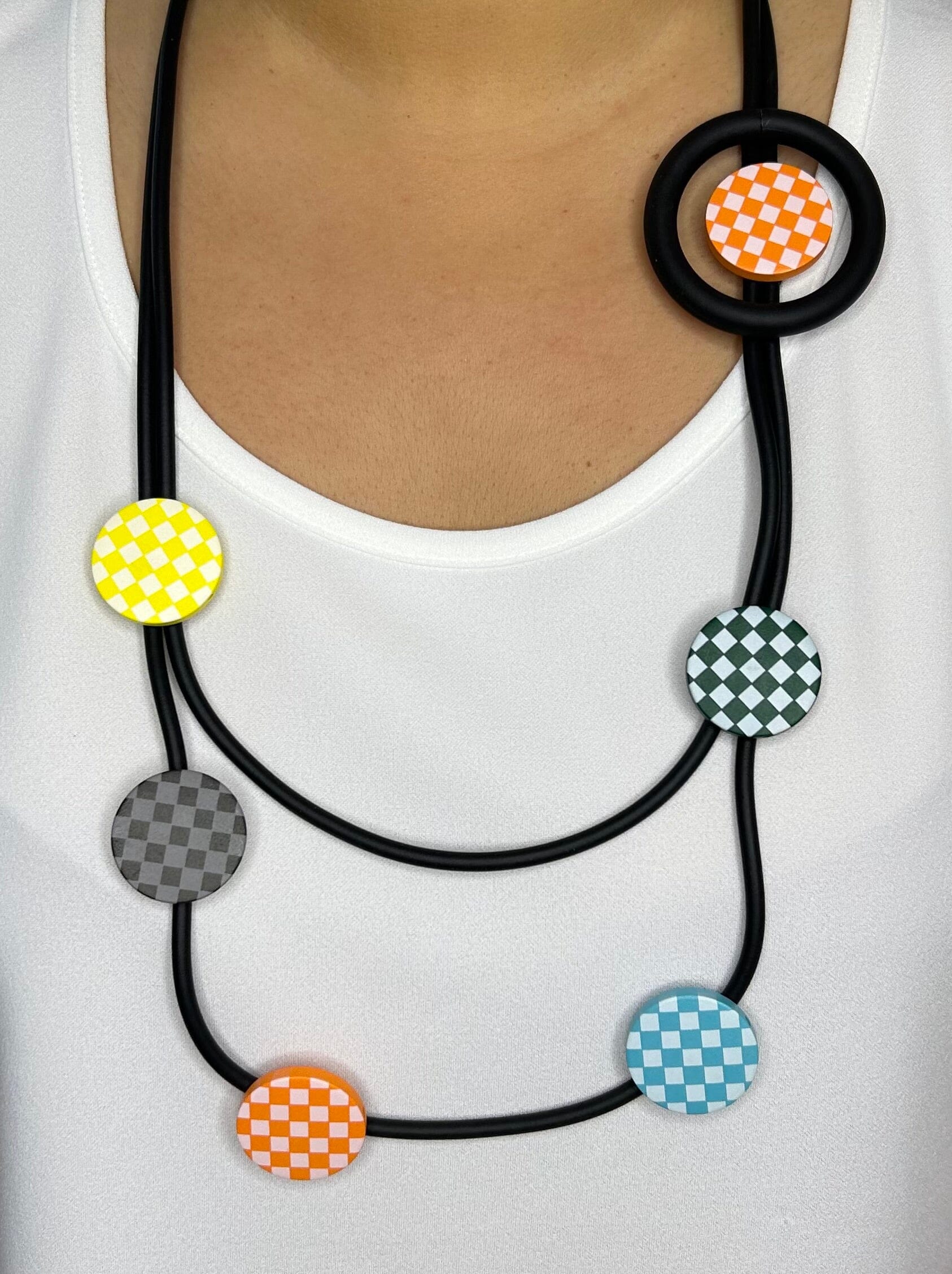 Colourful Check Circle Necklace Accessories Elmay Boutique 