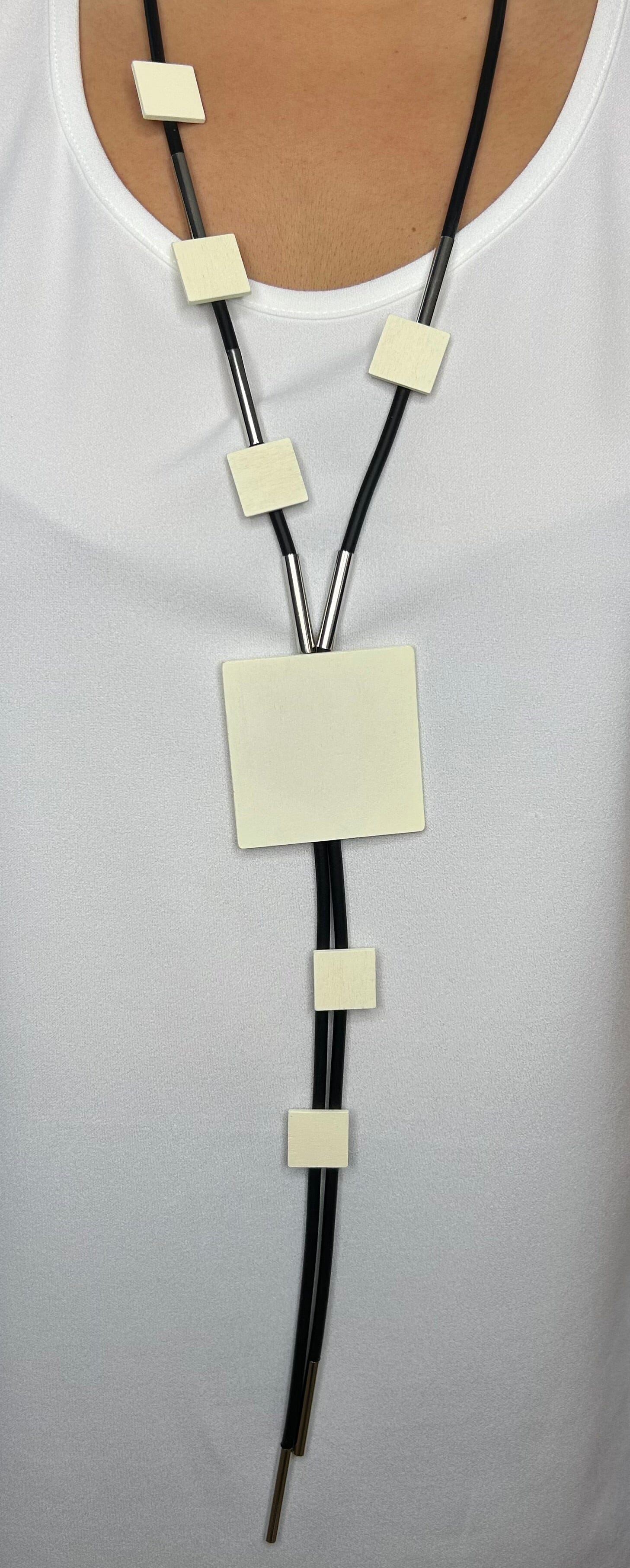 Cream Square Pendant Necklace Accessories Elmay Boutique 