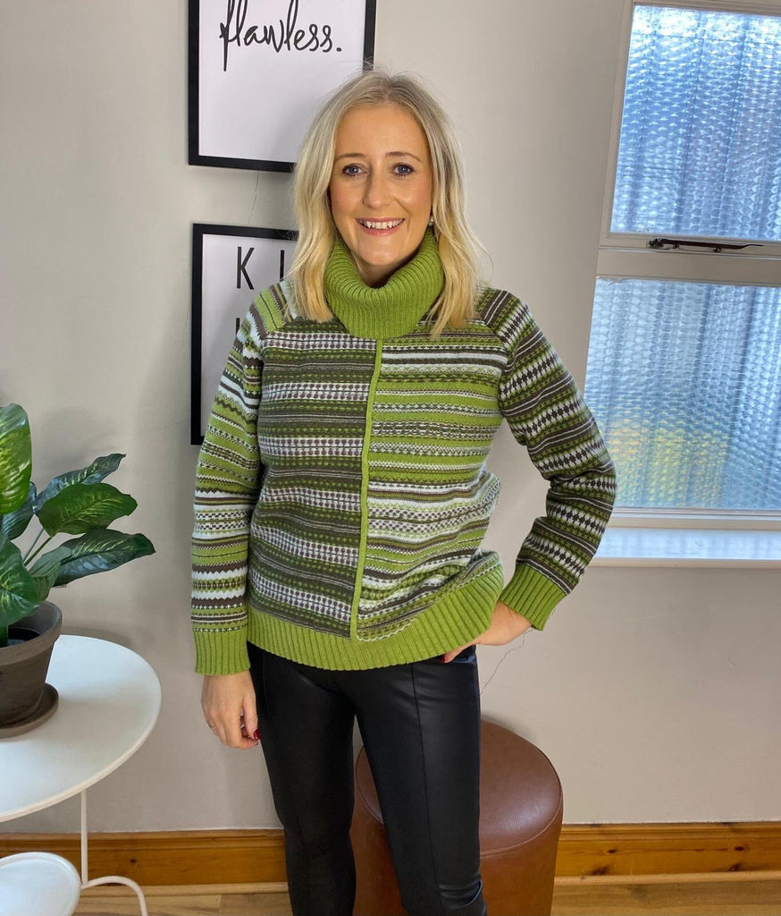 Green Chunky Knit Polo Tops & knitwear Elmay Boutique 