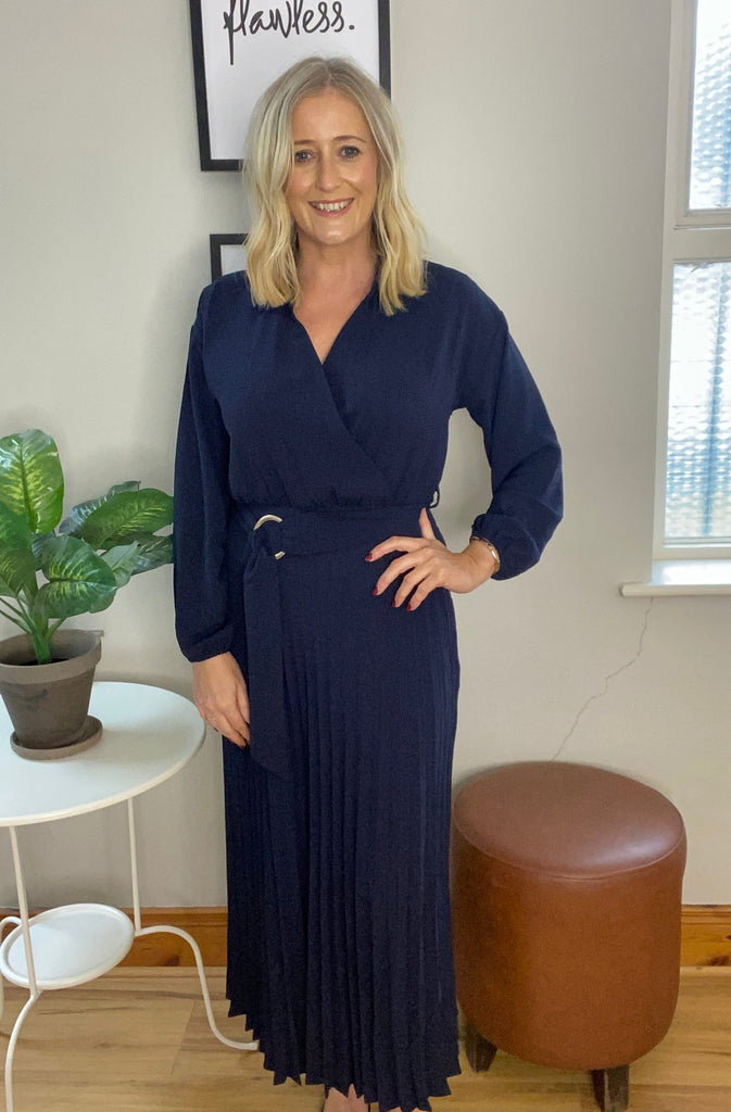 Navy Soft Pleat Dress Dresses Elmay Boutique 