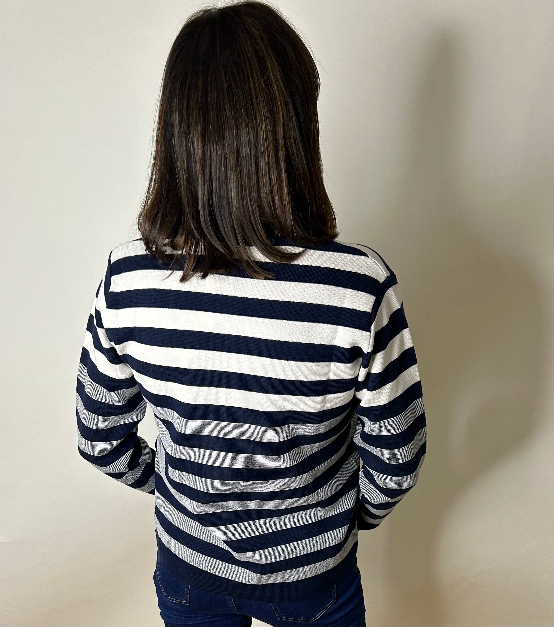 Navy & White Striped Cardi Jacket Tops & knitwear Elmay Boutique 