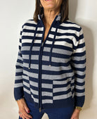 Navy & White Striped Cardi Jacket Tops & knitwear Elmay Boutique 