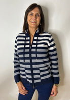 Navy & White Striped Cardi Jacket Tops & knitwear Elmay Boutique 