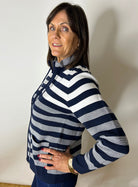 Navy & White Striped Cardi Jacket Tops & knitwear Elmay Boutique 