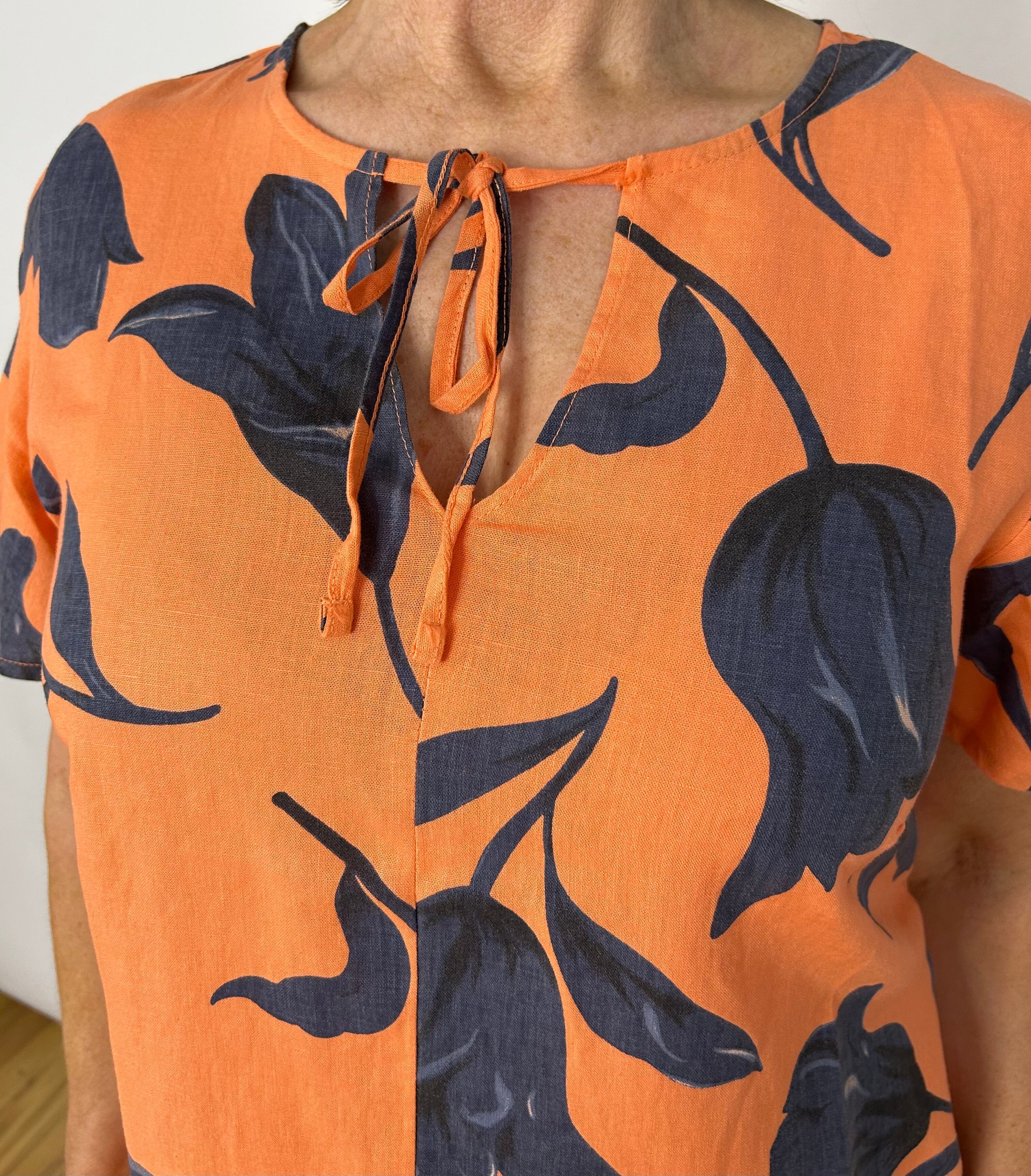 Orange & Navy Floral Print Top Tops & knitwear Elmay Boutique 