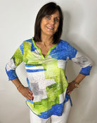 Peruzzi Blue & Green Easy Top Tops & knitwear Elmay Boutique 