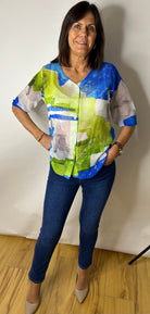 Peruzzi Blue & Green Sheer Top Tops & knitwear Elmay Boutique 