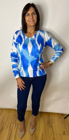 Peruzzi Blue Print Fine Jumper Tops & knitwear Elmay Boutique 