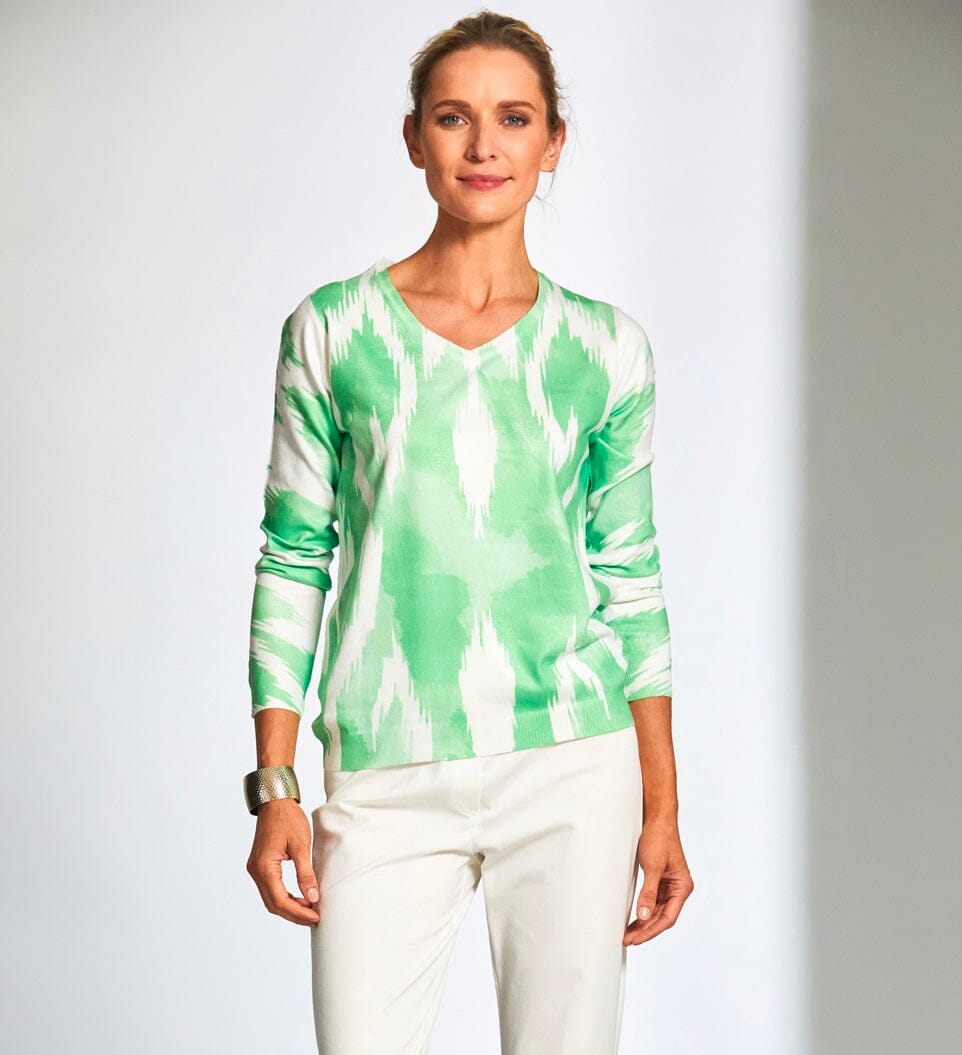 Peruzzi Green & White Fine Knit Tops & knitwear Elmay Boutique 