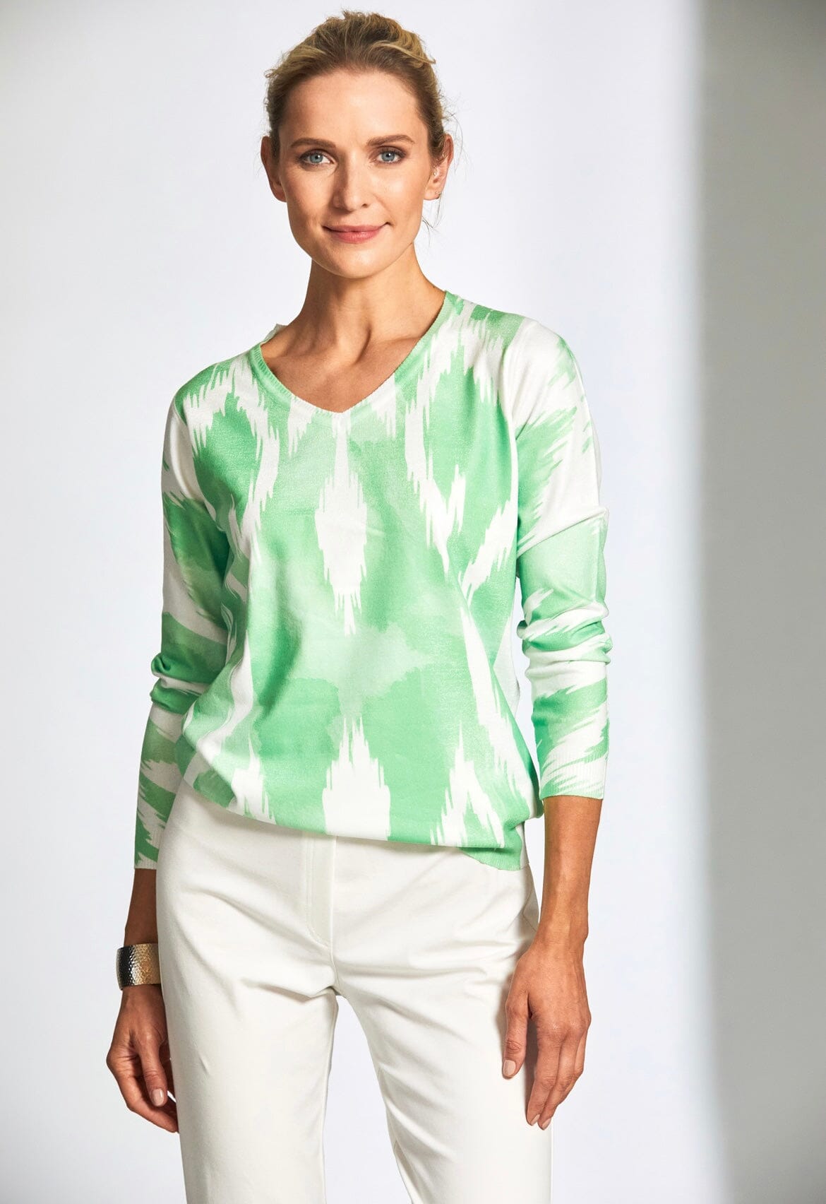 Peruzzi Green & White Fine Knit Tops & knitwear Elmay Boutique 