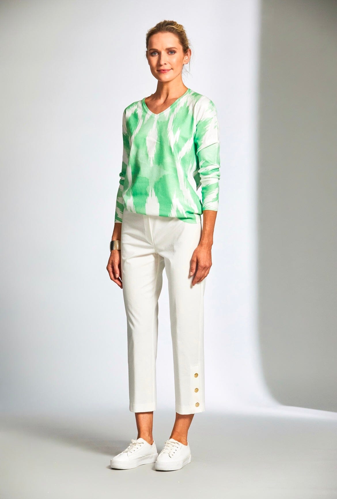 Peruzzi Green & White Fine Knit Tops & knitwear Elmay Boutique 