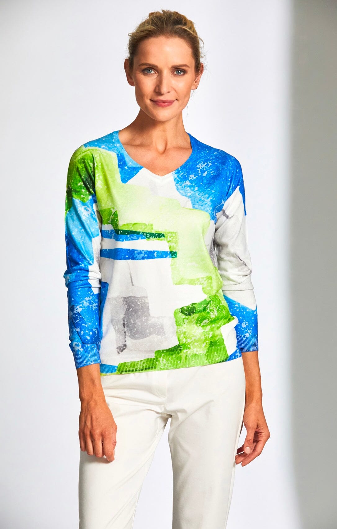 Peruzzi Lime & Blue Fine Knit Tops & knitwear Elmay Boutique 