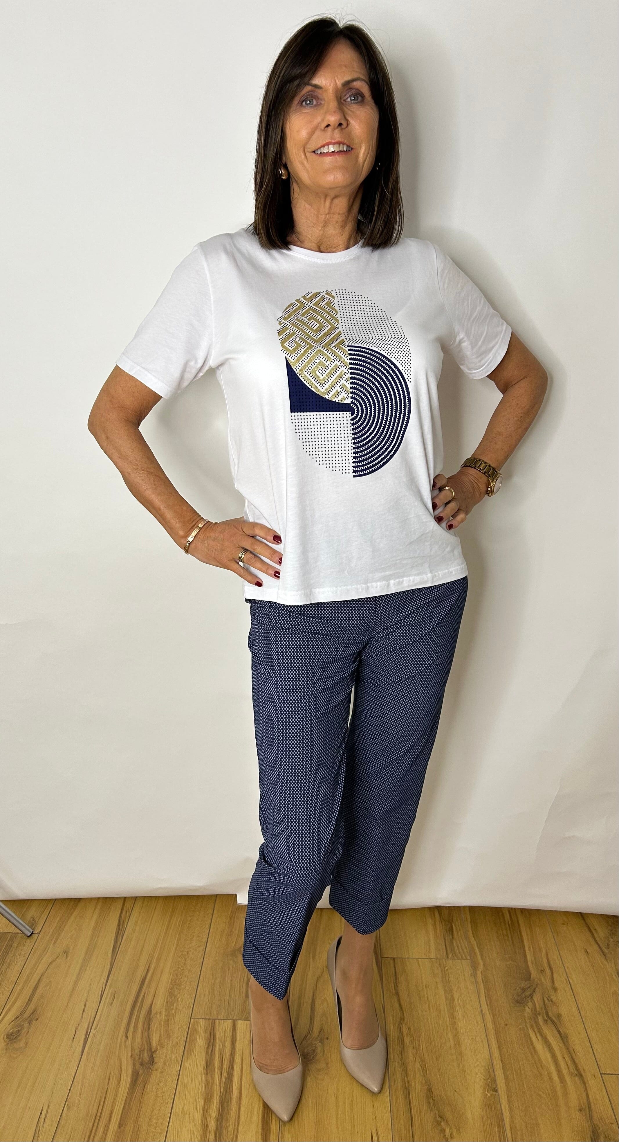 Peruzzi Navy & Gold Detail T-Shirt Tops & knitwear Elmay Boutique 