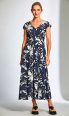 Peruzzi Navy & White Tropical Dress Dresses Elmay Boutique 