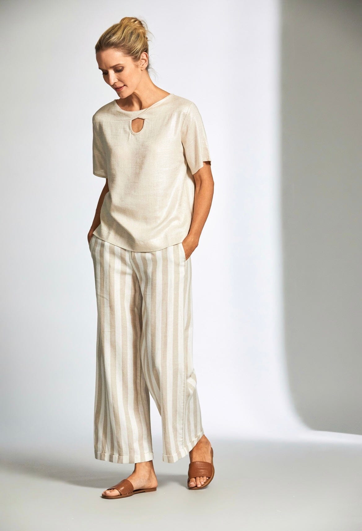 Peruzzi Neutral Stripe Trouser Trousers & Skirts Elmay Boutique 