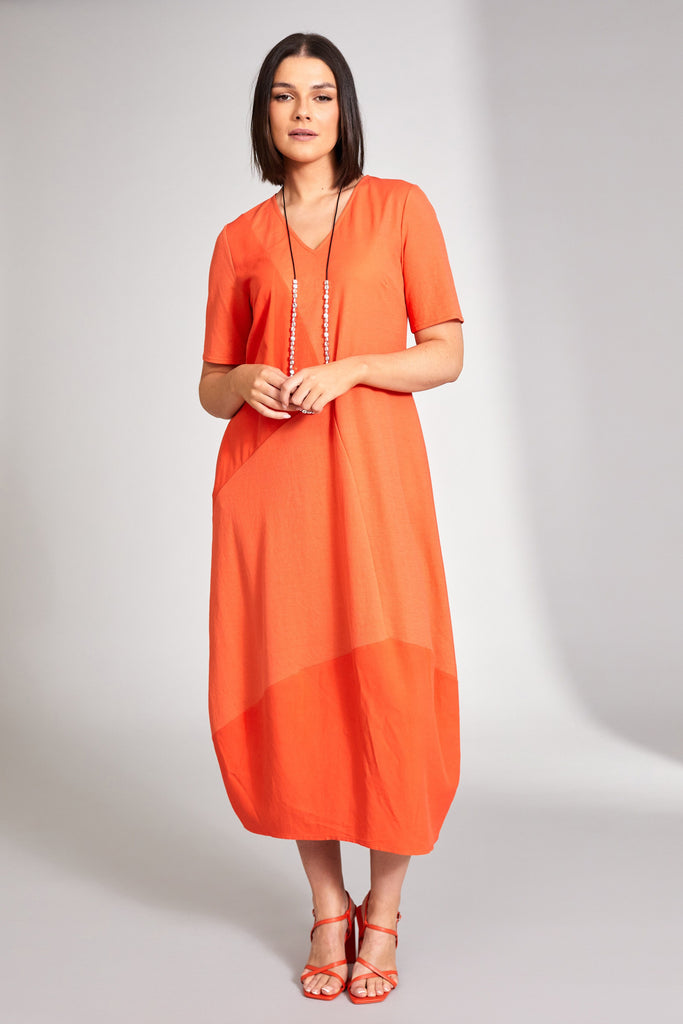 Peruzzi Orange V Neck Dress Dresses Elmay Boutique 
