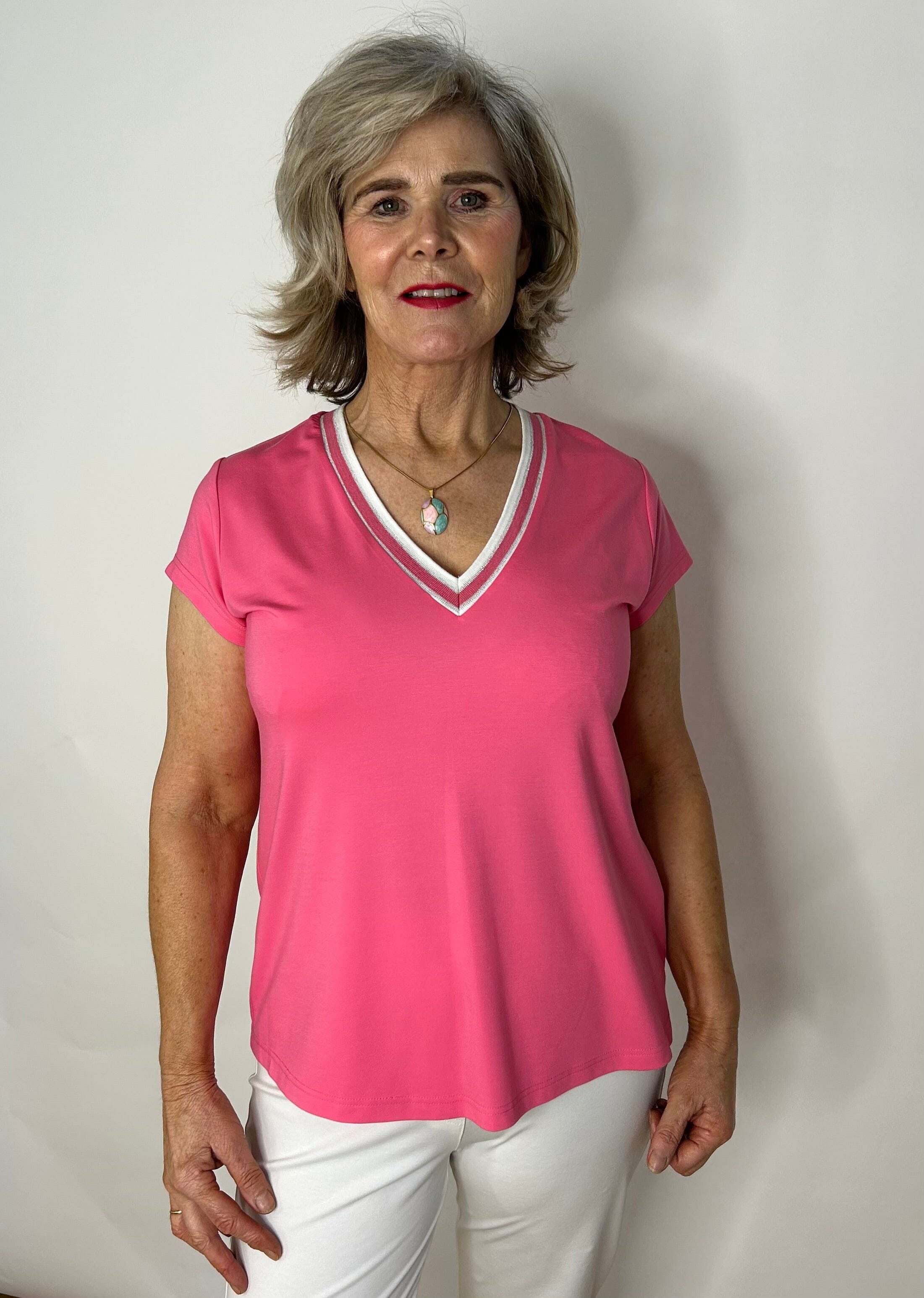 Peruzzi Pink V Neck Top Tops & knitwear Elmay Boutique 