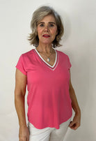 Peruzzi Pink V Neck Top Tops & knitwear Elmay Boutique 