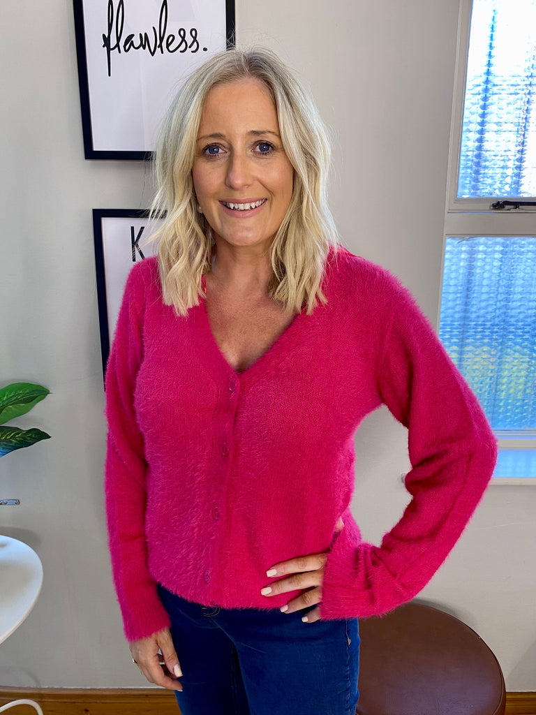 Pink Cozy Knit Cardigan Tops & knitwear Elmay Boutique 