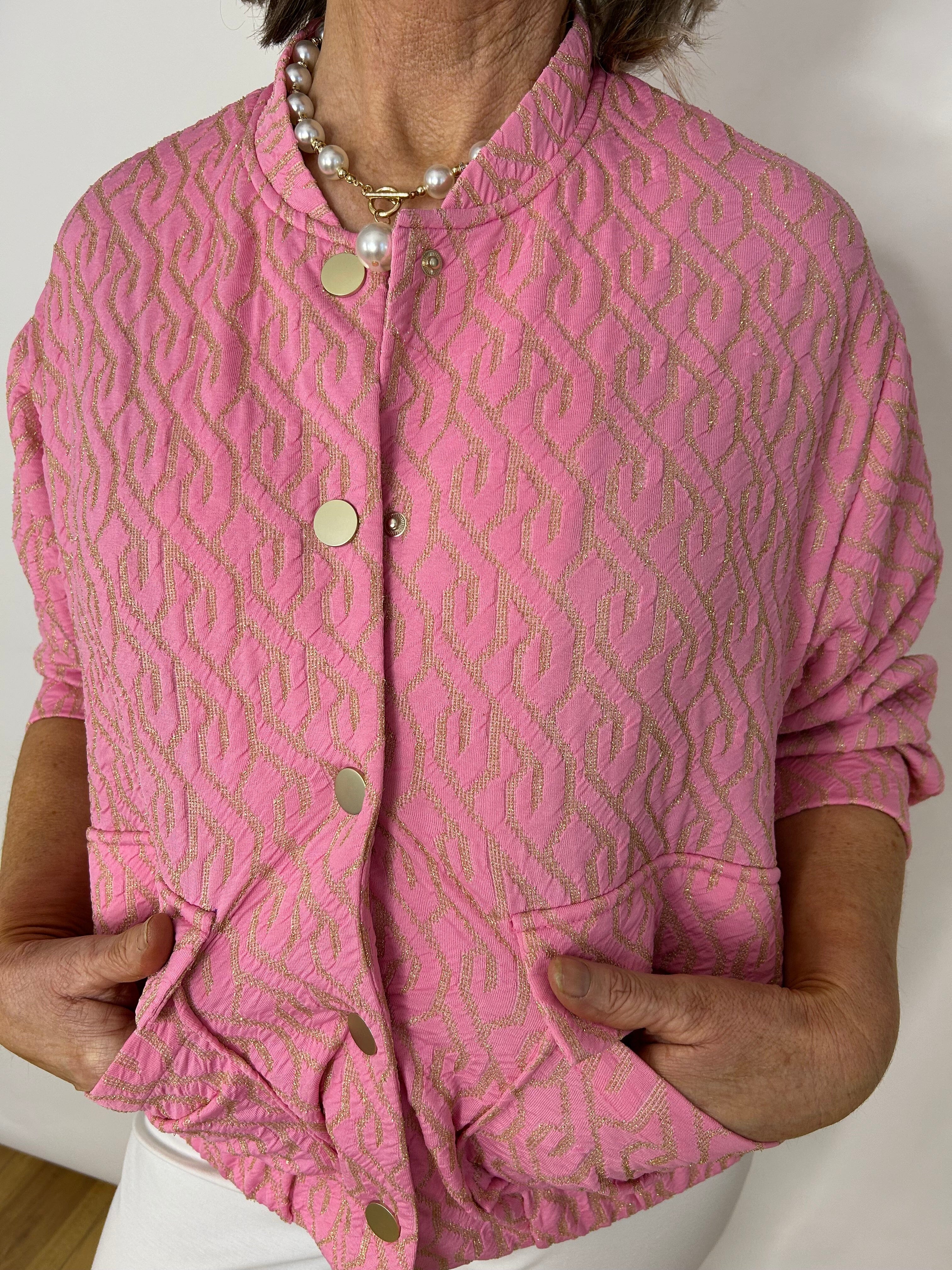 Pink Embossed Bomber Jacket Coats & Jackets Elmay Boutique 