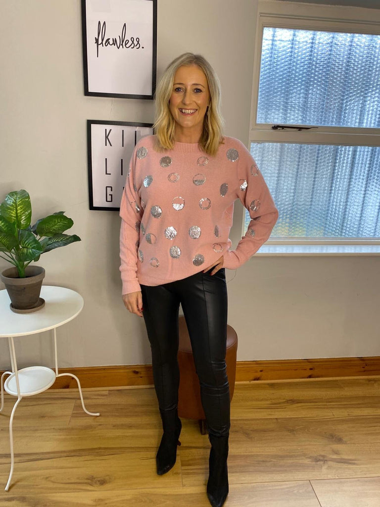 Pink Silver Sparkle Jumper Tops & knitwear Elmay Boutique 