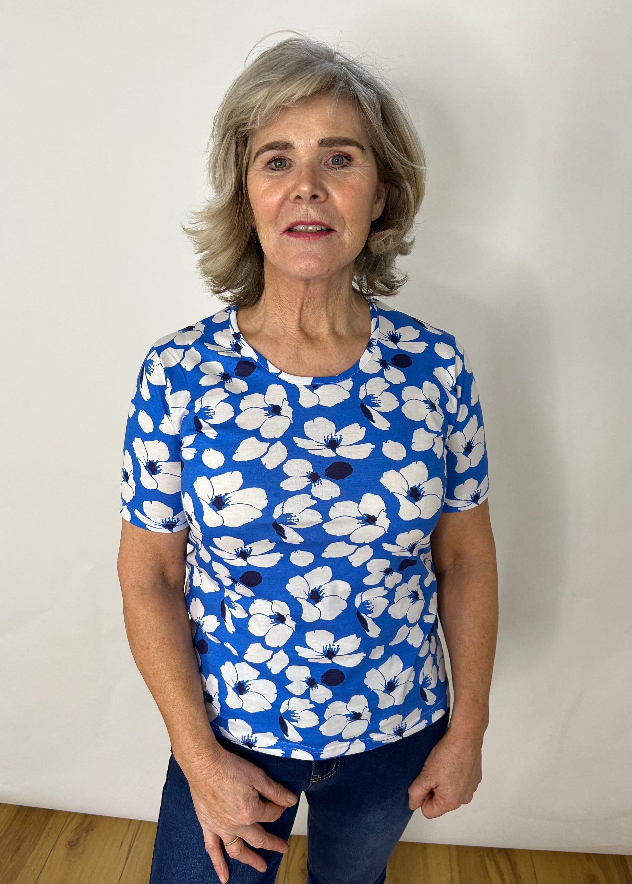 Summer Blue Floral T-Shirt Tops & knitwear Elmay Boutique 