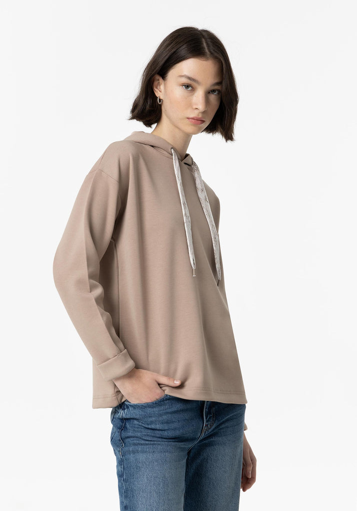 Taupe Drawstring Hoodie Tops & knitwear Elmay Boutique 