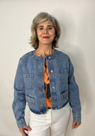 Tiffosi Collarless Denim Jacket Coats & Jackets Elmay Boutique 