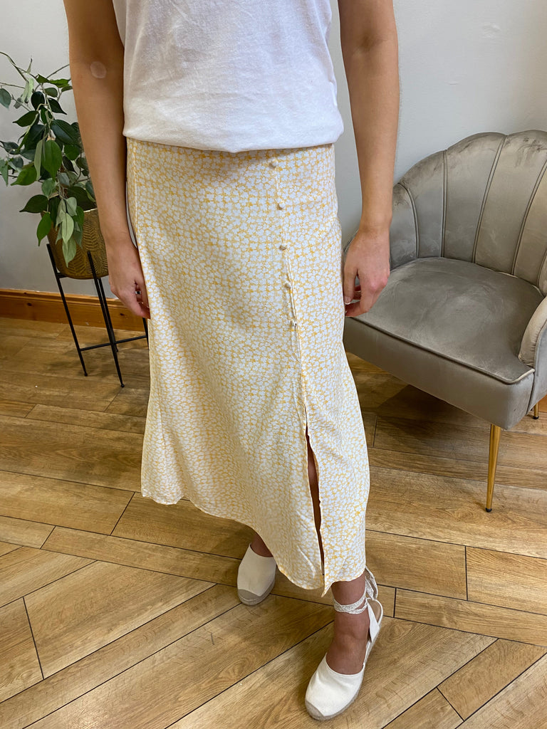 Yellow Slit Midi Skirt Trousers & Skirts Elmay Boutique 